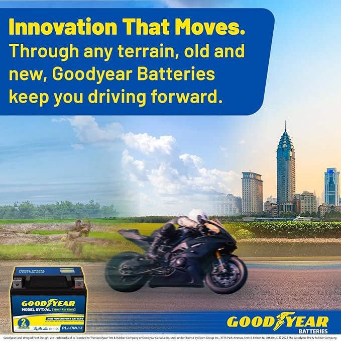 Goodyear GYTX4L - 12 Volt 4 AH, 50 CCA, Rechargeable High-Performance, Maintenance Free, SLA - AGM Battery for Motorcycle, ATV, UTV, 4-Wheeler, Snowmobile, Watercraft and more!