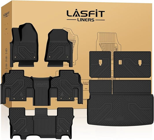 LASFIT Floor Mats & Trunk Mat for Jeep Wagoneer 2022-2025 8 Seaters (NOT for 7 Passengers) All Weather Custom Fit Car Floor Liners Black