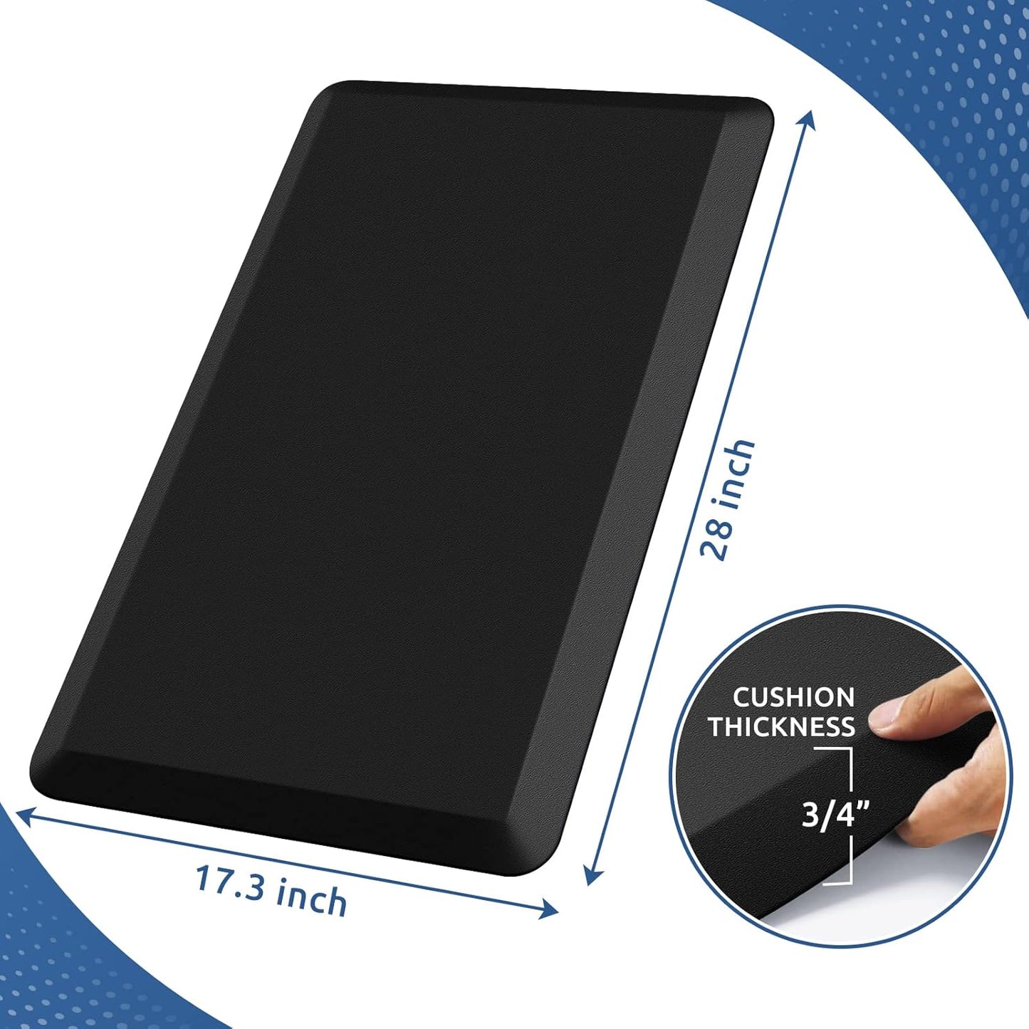 KitchenClouds Kitchen Mat Cushioned Anti Fatigue Kitchen Rug Non Slip Standing Mat Comfort Floor Mats for Sink Office (17.3"x28"- 0.8inch,Black)