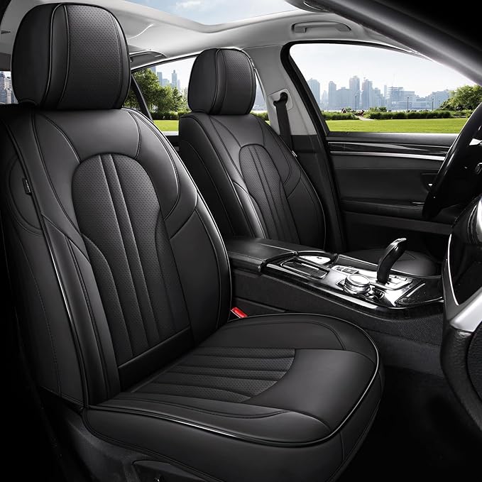 Car Seat Cover Full Set, Leather Car Seat Cover, Waterproof Seat Covers, Car Seat Cushion, Nappa Leather Seat Covers Car Seat Protector Universal Fit Most Cars Black