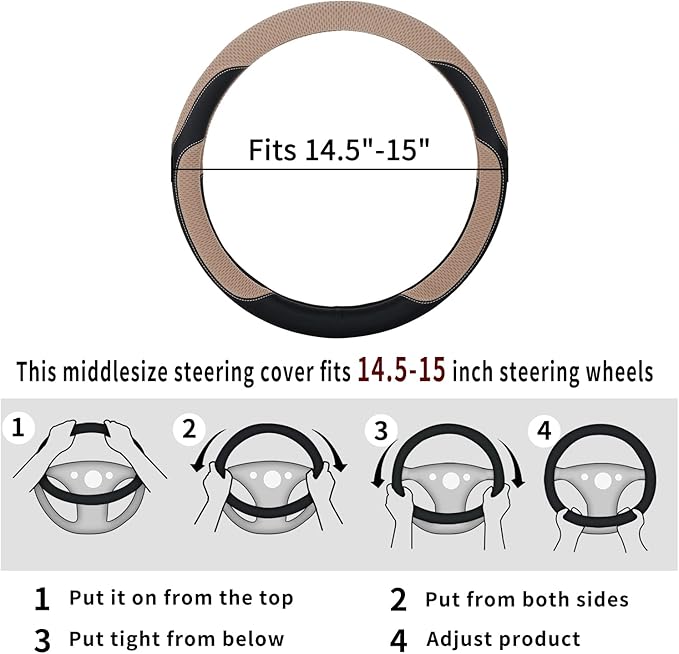 Achiou Steering Wheel Cover Microfiber Leather and Viscose, Breathable Mesh Universal 14.5-15 inch, Refreshing and Comfortable