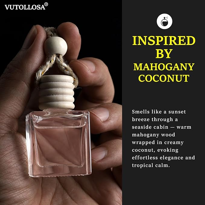 2- Pack Mahogany Coconut Car Air Freshener Hanging Long Lasting Scent Essential Oil Diffuser Car Perfume Inspired Fragrances for Men and Women by VUTOLLOSA