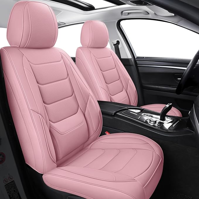 Front Seat Covers for Cars Breathable Leather Seat Covers Waterproof Seat Protectors Universal Fit for Most Automotive Cars SUV Trucks(Pink, Front Pair)