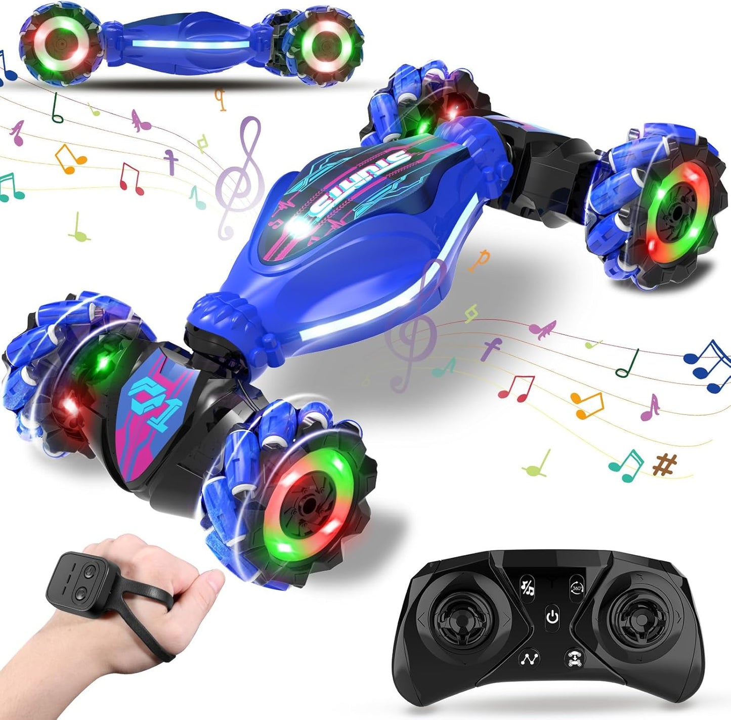 Gesture RC Car - Gesture Sensing RC Stunt Car Toys for Boys Girls Aged 6-12, 2.4GHz 4WD Hand-Controlled Remote Control Twist Car with Lights Music - Best Birthday Gifts for Kids