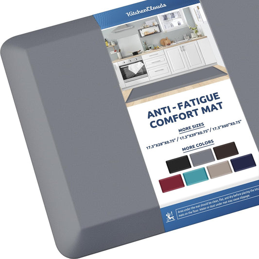 KitchenClouds Kitchen Mat Cushioned Anti Fatigue Kitchen Rug 0.8inch Non Slip Standing Mat Comfort Floor Mats for Sink Office (17.3"x60",Grey)