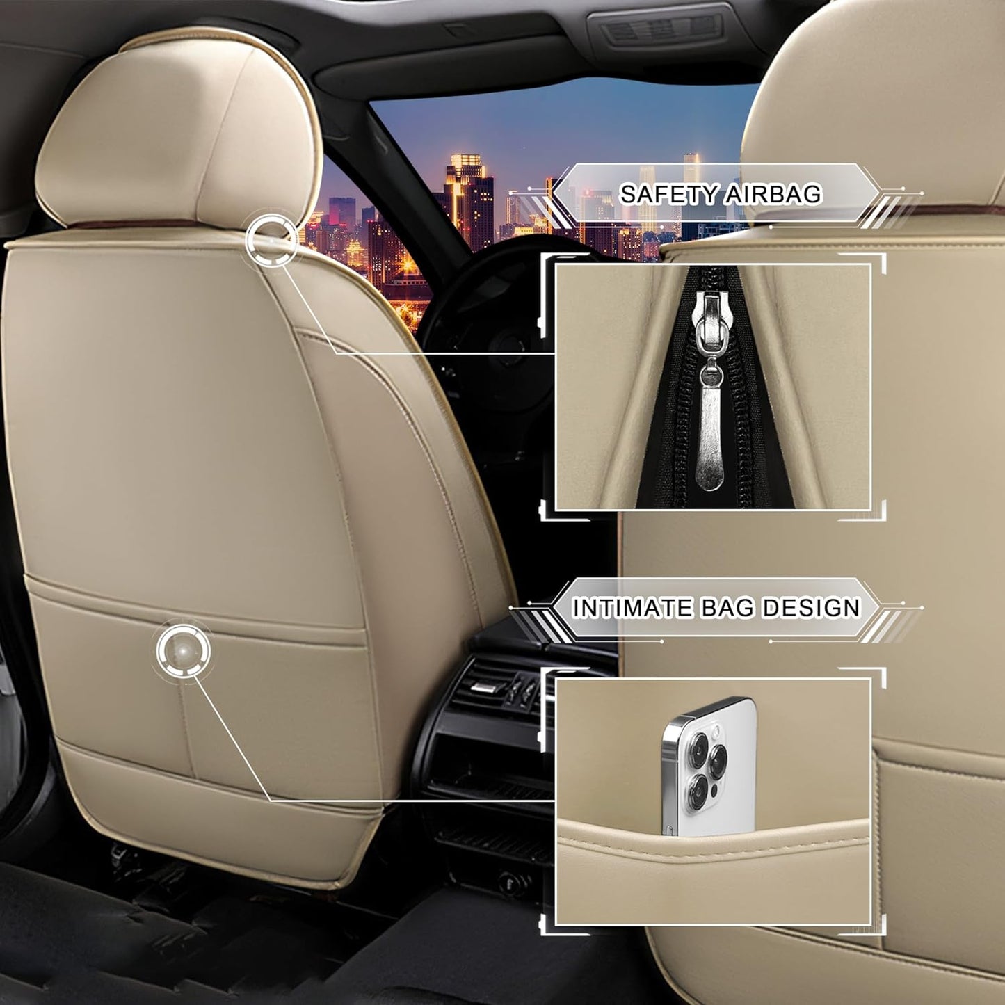 Car Seat Covers for Chrysler Pacifica 2004-2025, Stylish Sport Seat Cover, Premium Nappa Leather Car Seat Cover. Automobile Seat Covers Sets.(Standard 5 Seats/Beige)