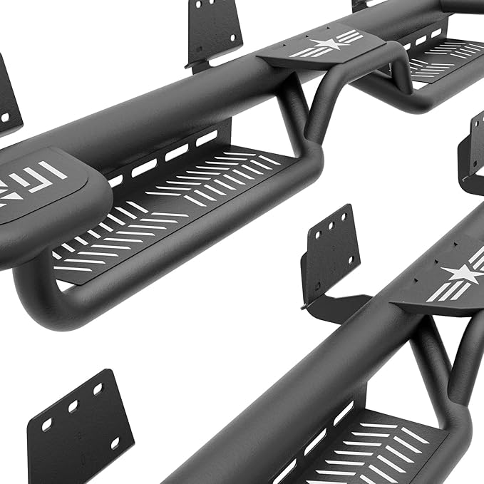 Double Cab Three Raised Steps Quad Cab Running Boards Compatible with 2019-2025 Dodge Ram 1500 New Body Double/Extended Cab Side Steps, Bolt-on Nerf Bar, Heavy-Duty Steel Two Stairs Design