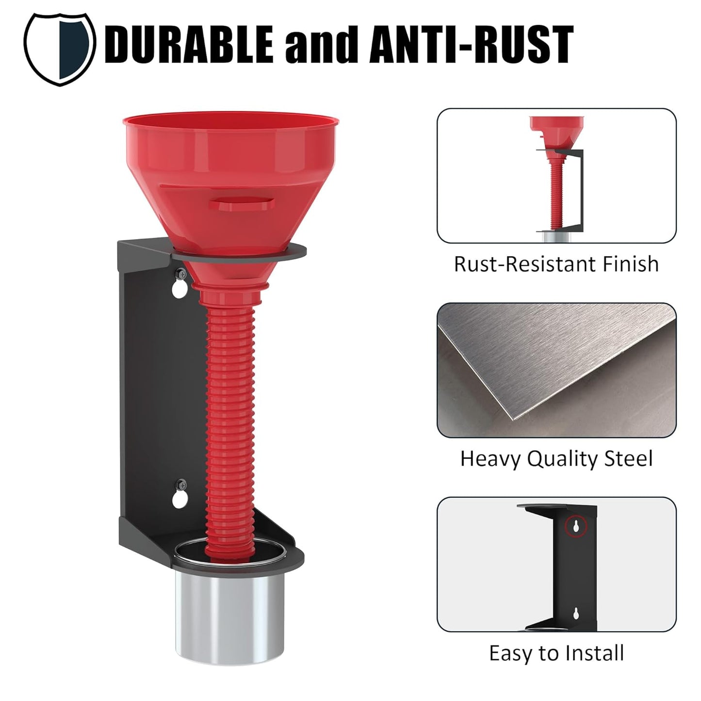 UNITEDPOWER Wall Mount Oil Funnel Holder, Organizer Storage Rack with Removable Collection Cup, Fluid Drain Caddy for Workshop, Shed, Garage, Home (Only Holder, No Funnel)