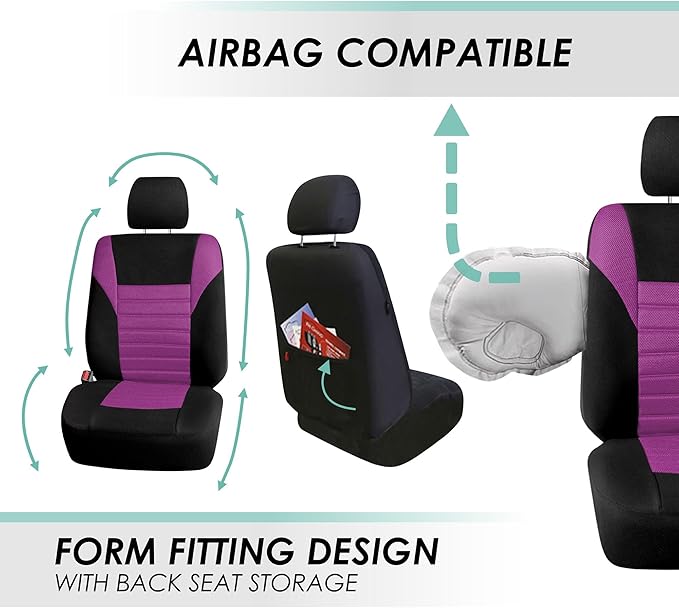 FH Group Automotive Car Seat Covers Front Set Premium 3D Air Mesh Front Seat Covers, Airbag Compatible Universal Fit Interior Accessories for Cars Trucks and SUVs - Purple