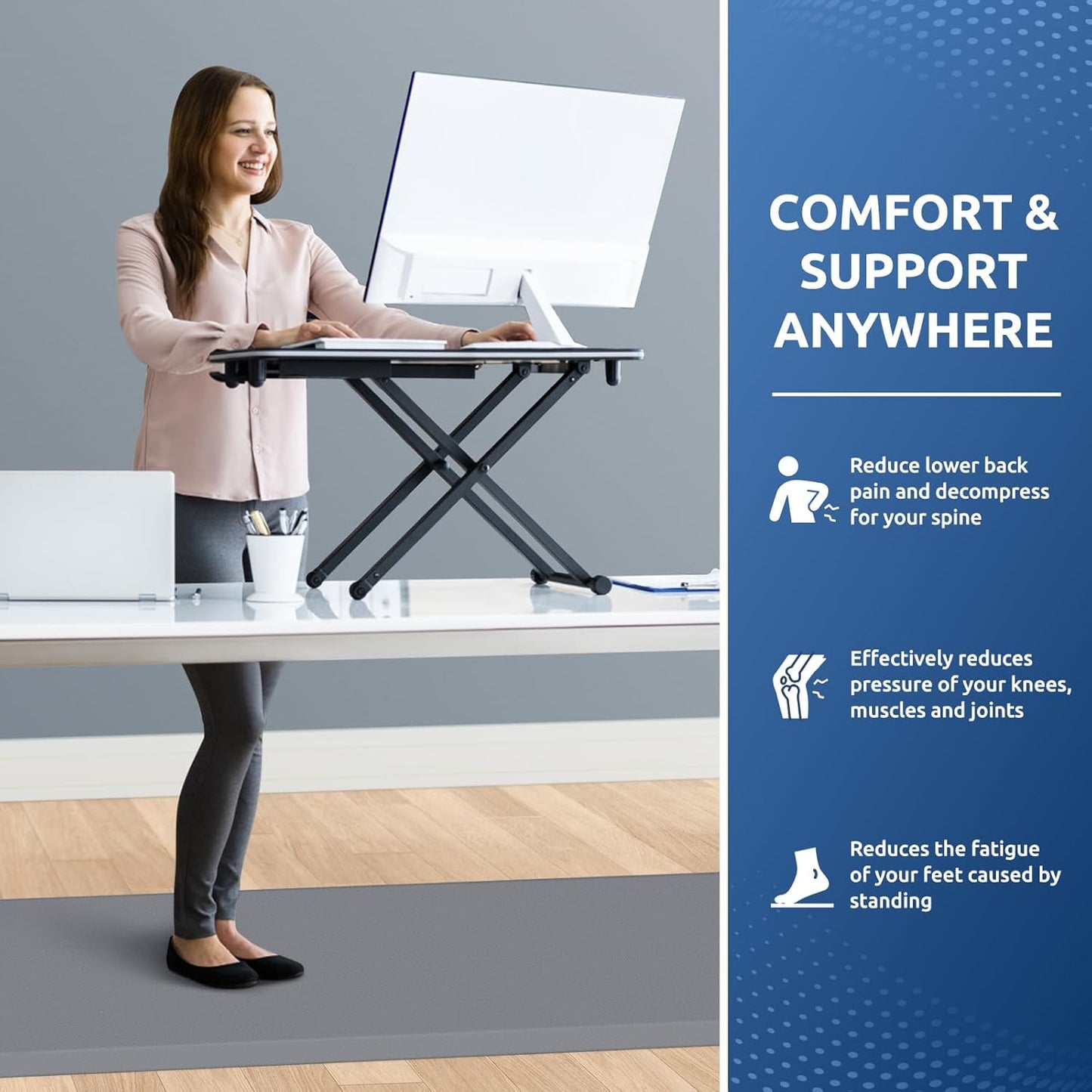 KitchenClouds Kitchen Mat Cushioned Anti Fatigue Rug 24"x70" Waterproof, Non Slip, Standing and Comfort Desk/Floor Mats for House Sink Office (Grey,0.8inch)