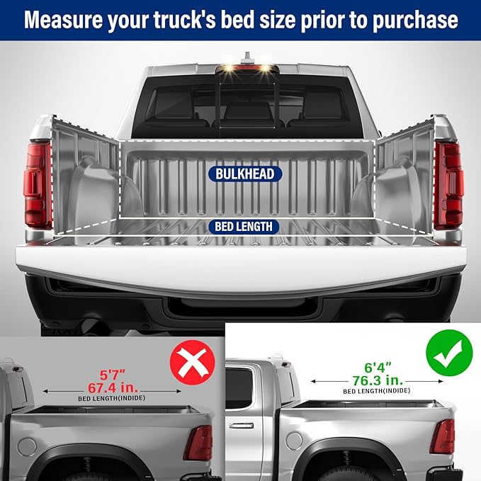 FRP Hard Tri-fold Tonneau Cover Fold Truck Bed Covers Compatible with 2009-2026 Dodge Ram 1500 & 2500 6' 4" Bed Without Ram Box (76.3")
