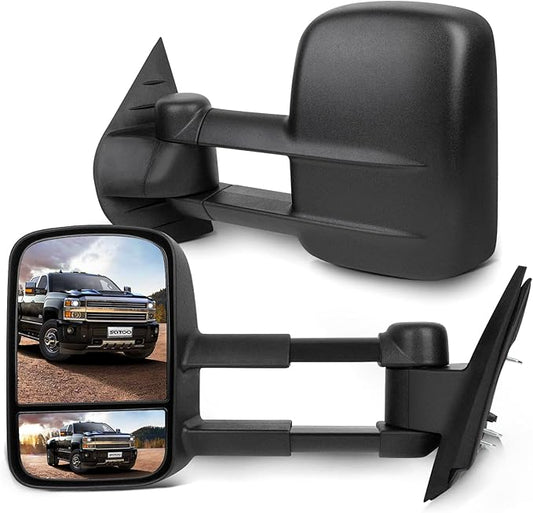SCITOO Towing Mirrors for Chevy for GMC Exterior Accessories Mirrors 2008-2013 for Silverado for Sierra 1500 2500HD 3500 (Fit 07 New Body Style) Convex Glass Manual Controlling Telescoping Folding
