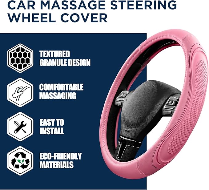 Road Comforts Car Steering Wheel Cover - Microfiber Leather Steering Wheel Wrap Sports 14.5-15 Inch Steering Wheel Cover Non-Slip for Men Women Pink & Pink Color