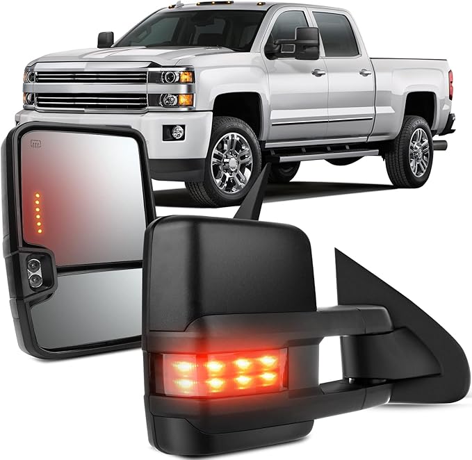 OCPTY Towing Mirrors Power Heated Left Driver Right Passenger Side Tow Mirrors Fit For 2014-2018 For Chevy For Gmc 1500 2015-2019 For Chevy For Gmc 2500 Hd 3500 Hd With Led Turn Signal Black