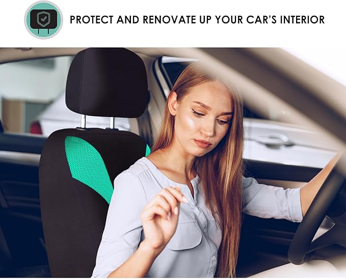 FH Group Automotive Car Seat Covers Full Set Premium 3D Air Mesh Front Seat Covers, Airbag Compatible & Split Bench Cover Universal Fit Interior Accessories for Cars Trucks and SUVs - Mint