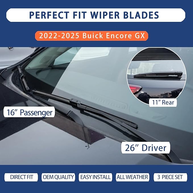 Windshield Wiper Blades Complete Kit for Buick Encore GX 2022 2023 2024 2025 - Front & Rear Wiper Blade Set (26'' 16'' 11''), All-Weather, Easy Installation, OEM Quality Replacement