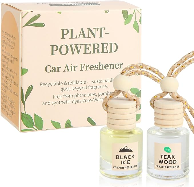 Car Air Freshener Oil Diffuser - Hanging Long Lasting Scent for Car & Home, Essential Oil Freshener with Adjustable Fragrance (Teak Wood+Black Ice)