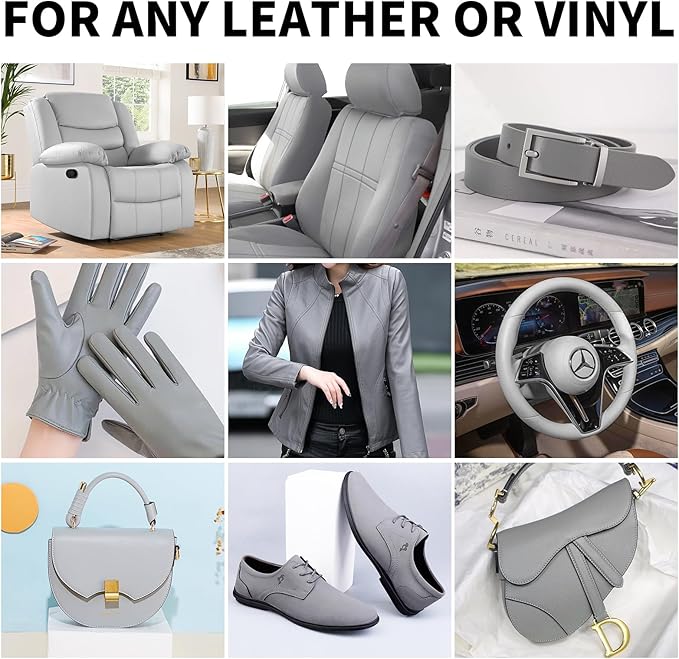 Leather Recoloring Balm,8.5oz Leather Color Restorer,Gray Leather Repair kit for Furniture and Car Interior,Leather Couch Scratch Repair,Leather Dye Paint for Faded,Cracked and Damaged Leather
