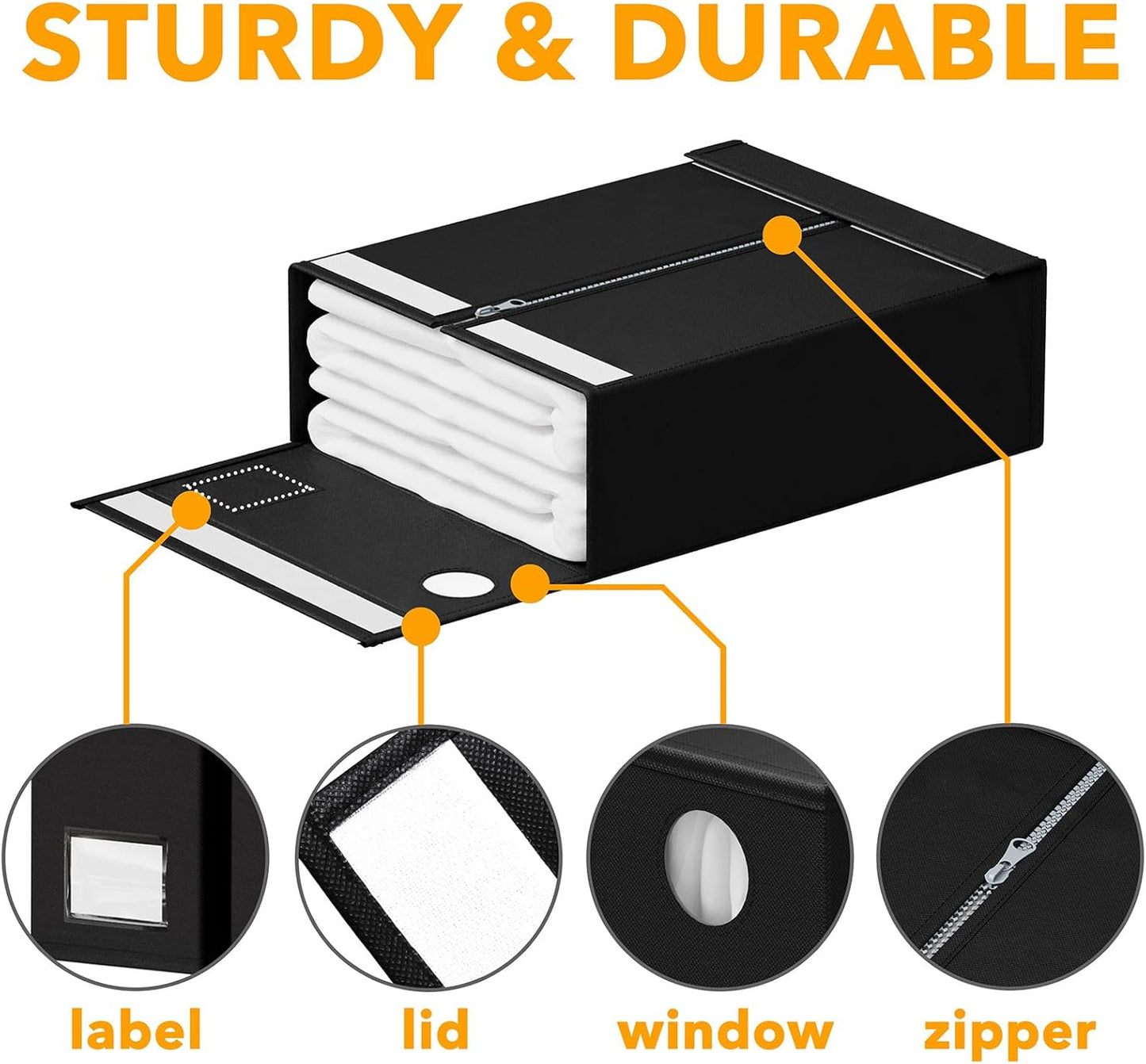 SpaceAid 6 Pack Bed Sheet Organizer and Storage, Foldable Sheet Organizer with Window for Linen Closet, Set Folder Keeper for Queen & King Size Bedding Storage (Black)