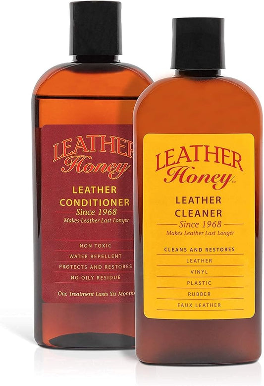 Leather Honey Complete Leather Care Kit Including 8 oz Cleaner and 8 oz Conditioner for use on Leather Apparel, Furniture, Auto Interiors, Shoes, Bags and Accessories