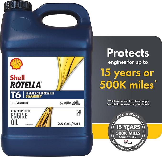 Shell Rotella T6 Full Synthetic 5W-40 Motor Oil, 2.5 Gallon (2 Pack)