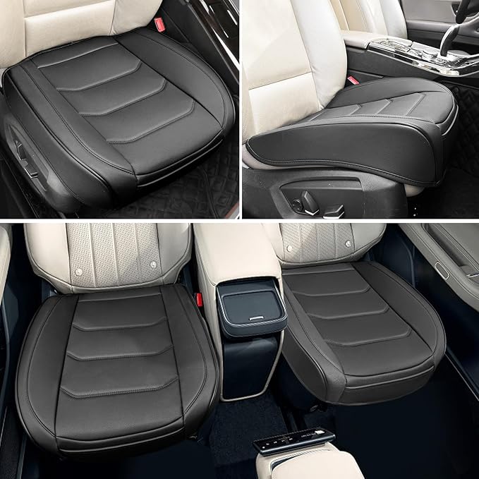 Car Seat Cover for Luxury & Comfort - PU Leather, Anti-Slip, Full Wrap Protection with Storage Pocket for Bottom Cushion - Universal Fit for 95% of Vehicles (Black,2 Piece)