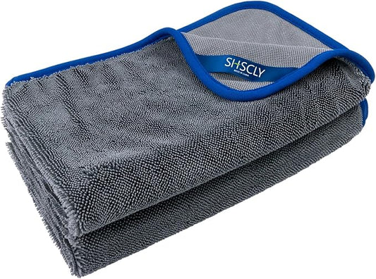 SHSCLY Microfiber Car Drying Towel Super Absorbent Twist Pile Car Towels Rapid Drying Large Cleaning Lint-Free Detailing Cloth Gray 24 x 20 Inches Pack of 2