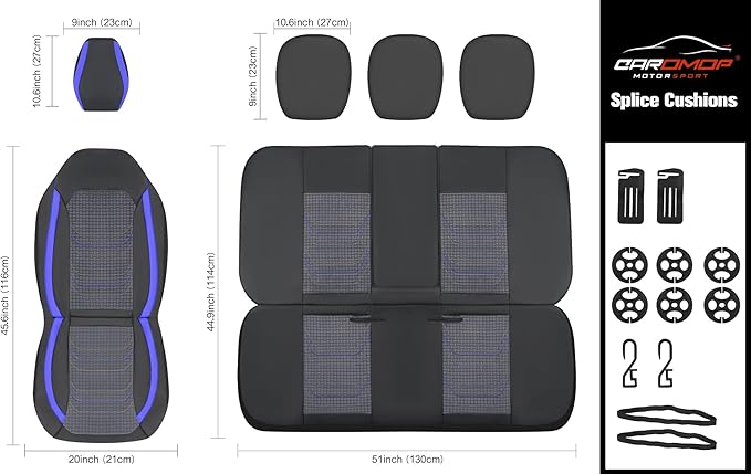 CAROMOP Premium PU Leather&Flannel Car Seat Covers 2 Front Set with Breathable Cloth,Universal Fit for Most Car Interior Covers-Sedan Truck SUV(Black/Blue)