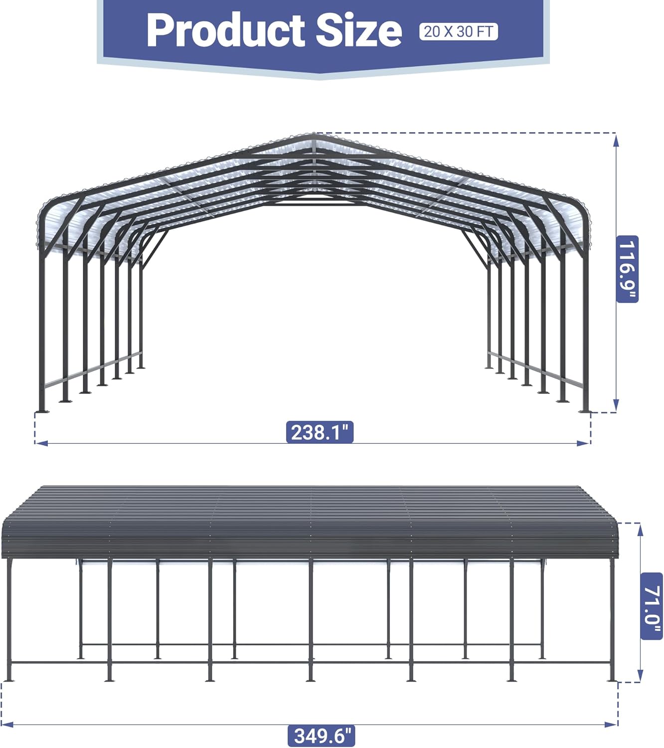 Polar Aurora 20x30 FT Metal Carport with Heavy Duty Carport Canopy, Car Port with Upgraded Support Framework and Reinforced Base, Car Garage Shelter for Car, Boats and Truck