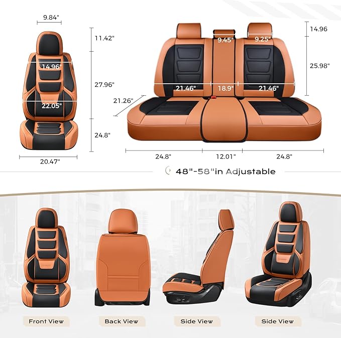 Coverado Car Seat Covers Full Set, Seat Covers for Cars, Front Seat Covers and Back Seat Cover Waterproof Leather Automotive Seat Cover, Universal Car Interior Protectors Cushion for Most Cars