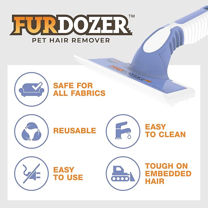 FurDozer Pet Hair Remover & Auto Detailing Tools - Cat & Dog Hair Remover for Carpets, Car Interiors, Couches, Bedding, & Pet Furniture (Purple, X6)