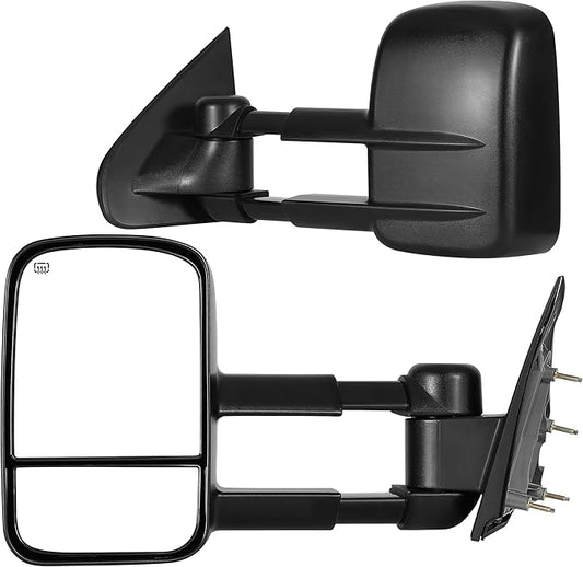 AUTOSAVER88 Towing Mirrors Compatible with 2014 2015 2016 2017 2018 Silverado Sierra 1500, 2015-2018 Silverado Sierra 2500 HD 3500 HD Power Heated Manually Folding Telescoping Side Mirror Black