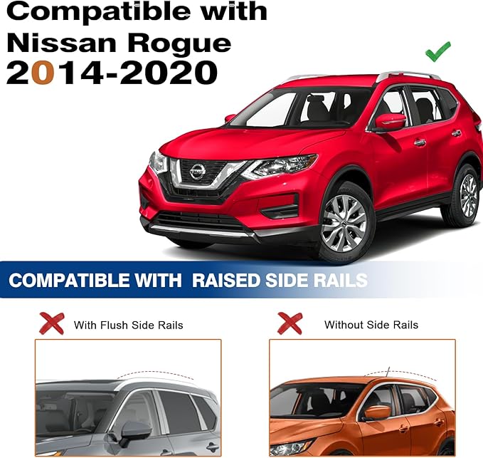 300lbs Roof Rack Cross Bars Compatible with Nissan Rogue 2014-2020 (with Raised Side Rails), Heavy Duty Aluminum Lockable Roof Rails Crossbars Black Rooftop Cargo Carrier Luggage