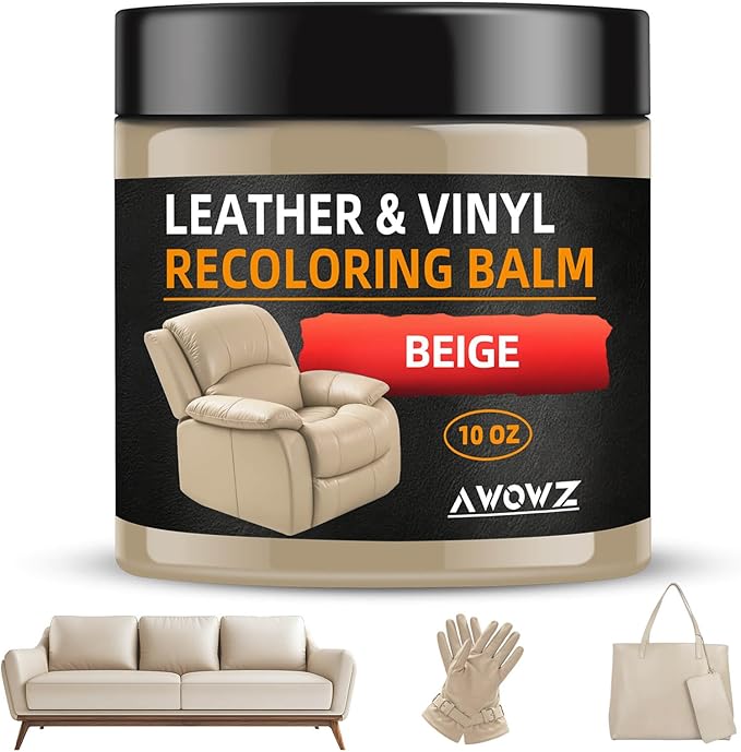 Leather Recoloring Balm - Scratch Repair & Color Restore Kit for Faded Leather, Couch & Car Seats - 10OZ Restorer Balm for Furniture, Auto Interior, Vinyl, Accessories (Beige)