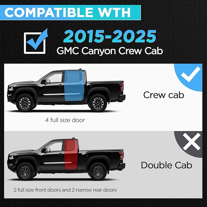 PZ Crew Cab Drop Down Side Steps Running Boards Compatible with 2015-2025 GMC Canyon, Black Heavy Duty Carbon Steel Truck Step Rails Nerf Bars