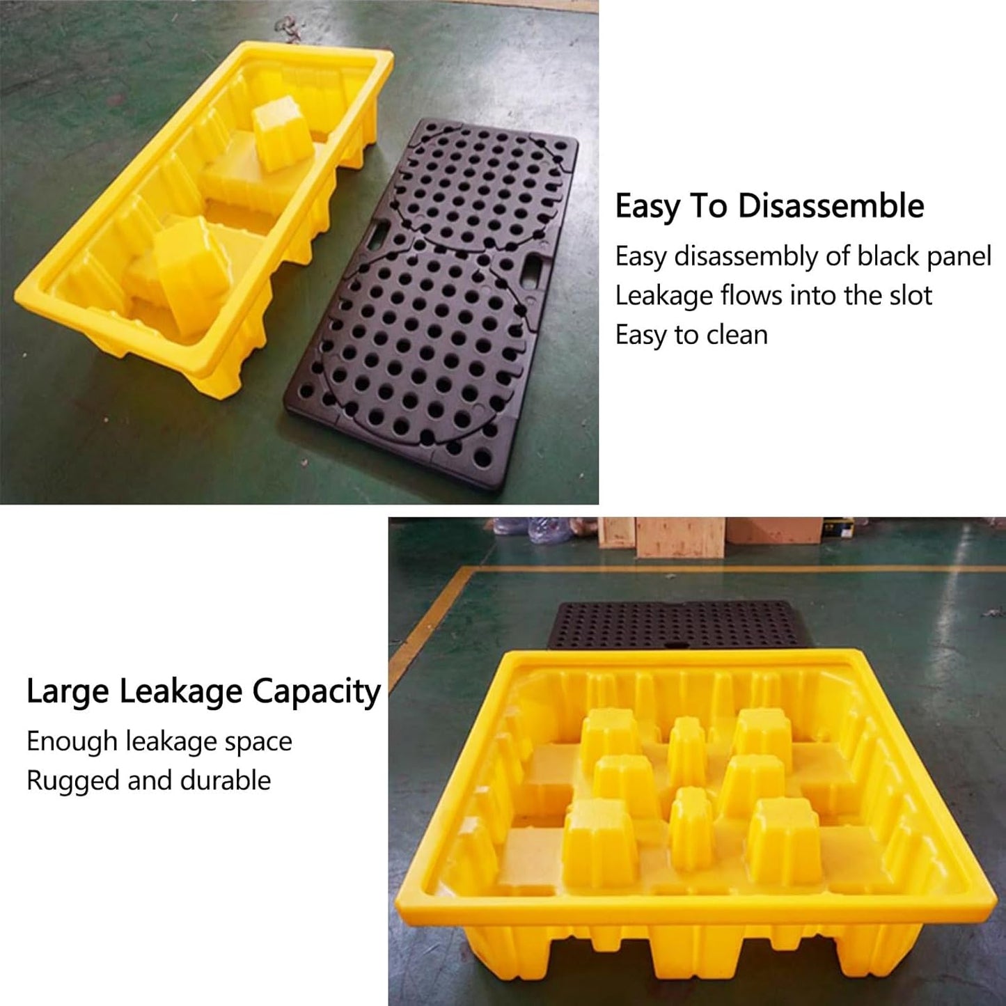 2 Drum Containment Spill Pallet, Polyethylene Low Profile Paint Bucket Tray, Industrial Garage Storage Detachable Shipping Leakproof Platform (Color : Yellow-2 Pack, Size : 19.3"x14"x3.7")