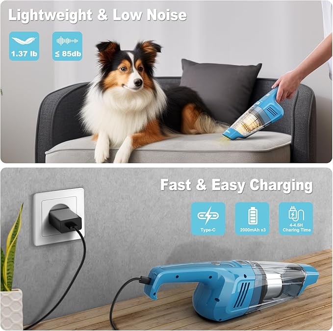 Handheld Vacuum Cordless, 14500PA Powerful Suction Hand Held Vacuum Cleaner with Brushless Motor, Rechargeable and Portable Car Vacuum for Home Office Car Pet