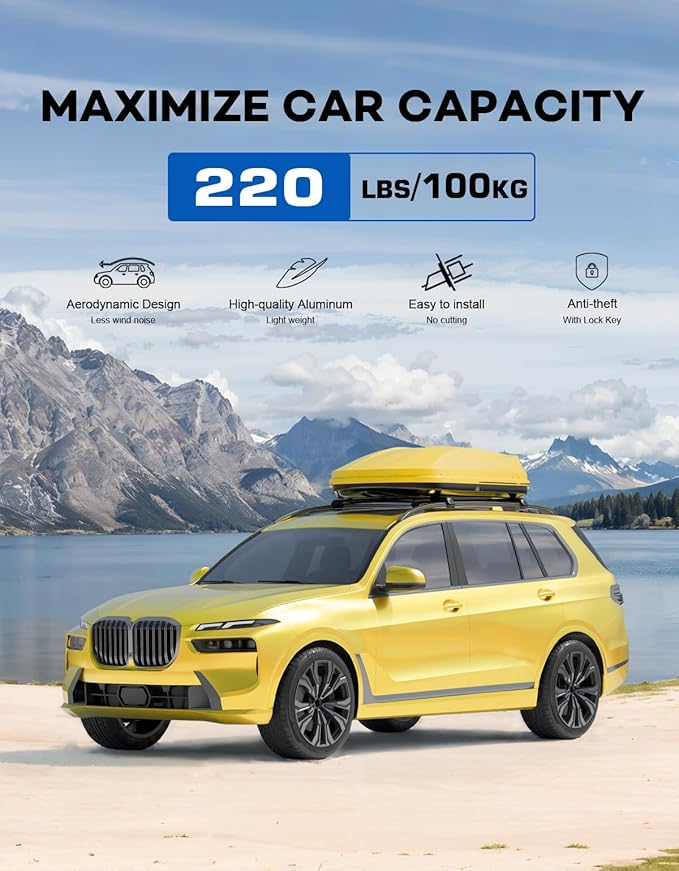 300lbs Roof Rack Cross Bars Compatible with BMW X7 G07 2019-2025 with Raised Side Rails, Heavy Duty Aluminum Lockable Roof Rails Crossbars Cargo