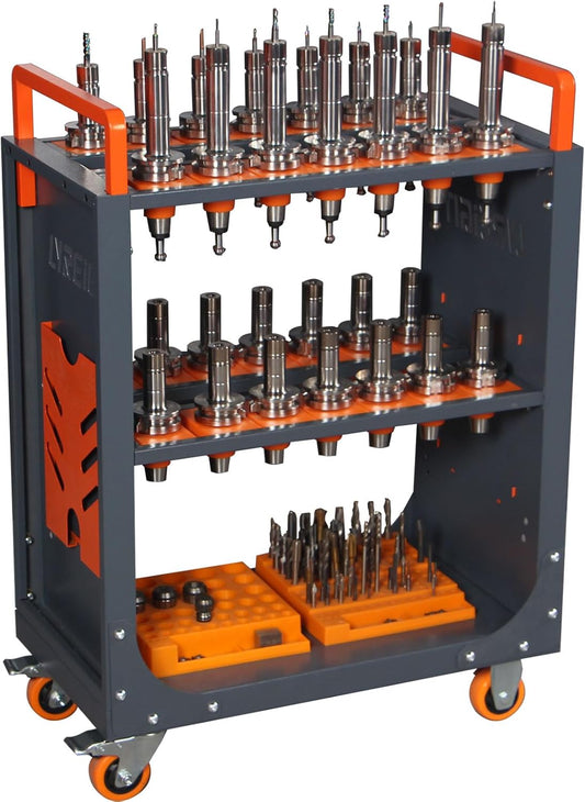BT50 CNC Tool Holder Transfer Cart, Multi-Function Workshop Trolley with Wheels, Tool Holder Station for Storehouse, Factory, Garage