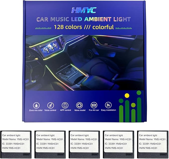 Car Interior Ambient Lights,18 in 1 128 Colorful LED Acrylic Fiber Optic Strip,Universal Multiple Modes Decoration Atmosphere with Music Sync Rhythm,APP Control,RGB Neon Lighting for All Cars