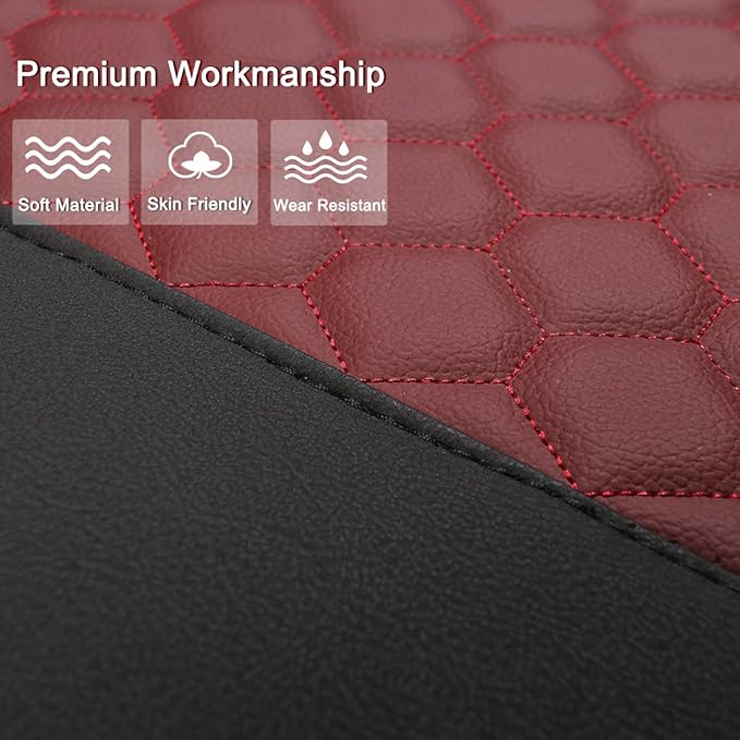 Black Panther 1 Pair Car Seat Covers, Universal PU Front Car Seat Protectors, Non-Wrapped Bottom with Partial Backrest Coverage (Middle Part Only) (Black+Burgundy)