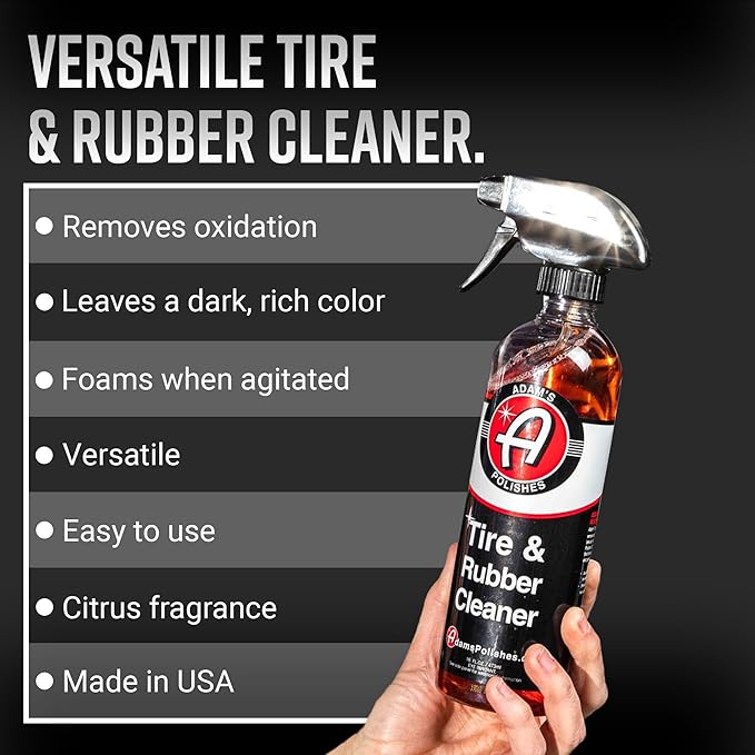 Adam's Polishes Tire & Rubber Cleaner (16 oz) - Removes Discoloration From Tires Quickly - Works Great on Tires, Rubber & Plastic Trim and Rubber Floor Mats