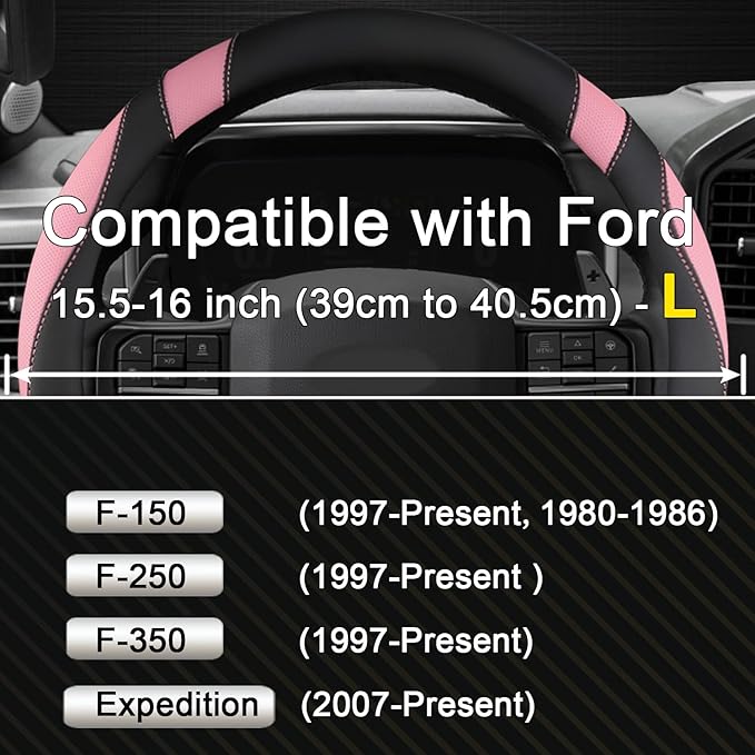 West Llama Customized Auto Car Steering Wheel Cover for Ford F-150, F-250, F-350, Expedition (Black+Pink)