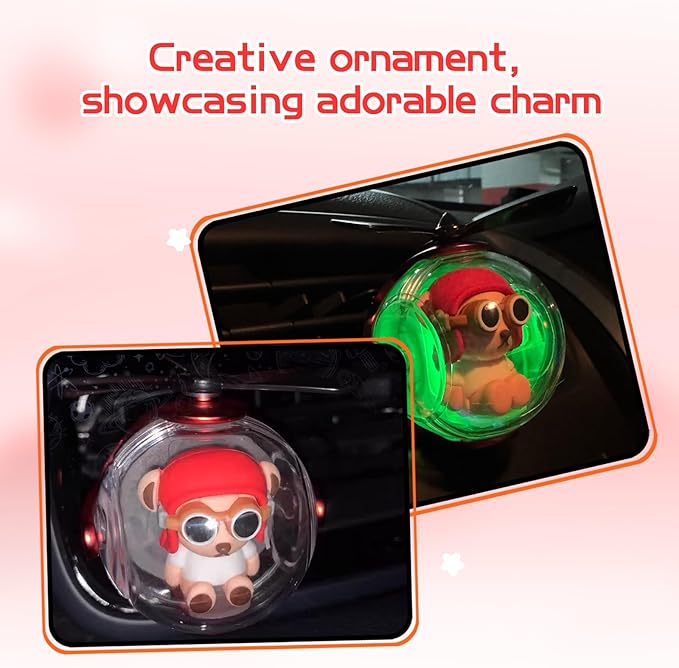 Red Bear Car Air Freshener with 6 Colors LED Lights & 4 Scented Pads – Light Fragrance, Decorative Auto Accessories