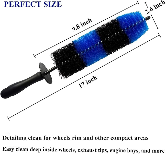 7Pcs Wheel & Tire Brush, Car Detailing Kit, 17inch Long Soft Wheel Brush, 5 Detail Car Wash Kit for Cleans Dirty Tires & Releases Dirt and Road Grime, Short Handle