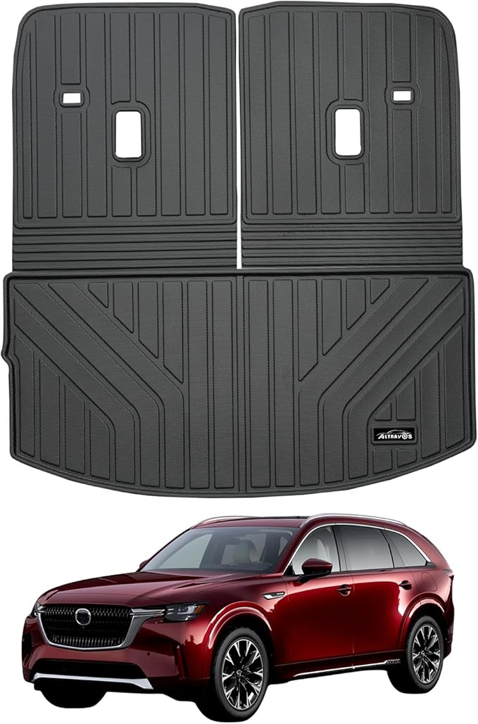 Large Cargo Liners for Mazda CX90 CX-90 2024 2025 (Only Suitable for 6 Seats) (Not Suitable for 7&8 Seats),TPE All Weather Protection with Trunk Mat Covering The backrest
