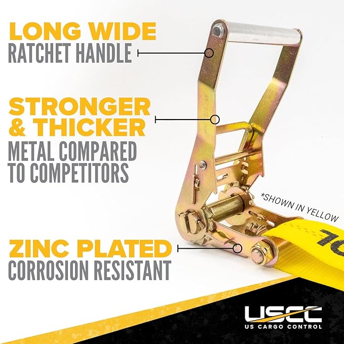 US Cargo Control J Hook Ratchet Straps 2 Inch x 18 Foot (2-Pack), 10,000 LBS Break Strength, Heavy Duty Ratchet Straps with Double J-Hooks, Black Tie Downs for Trucks, Trailers, Securing Cargo