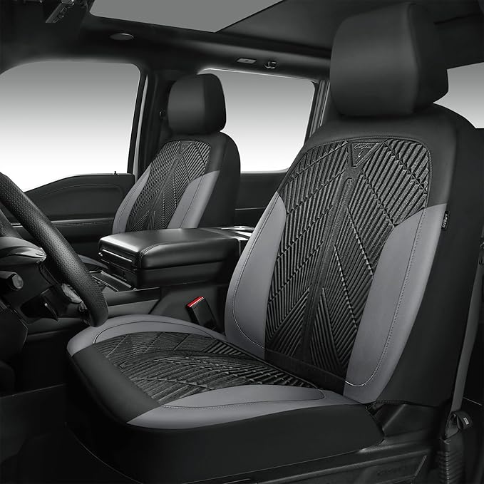 CAR PASS Waterproof Black Gray Car Seat Covers Front Seat Covers Neoprene Wetsuit,All-Weather Non-Slip Durable,Universal Fit for SUV Sedans Trucks Van Automotive,Airbag Compatible,3D Emboss Black Gray