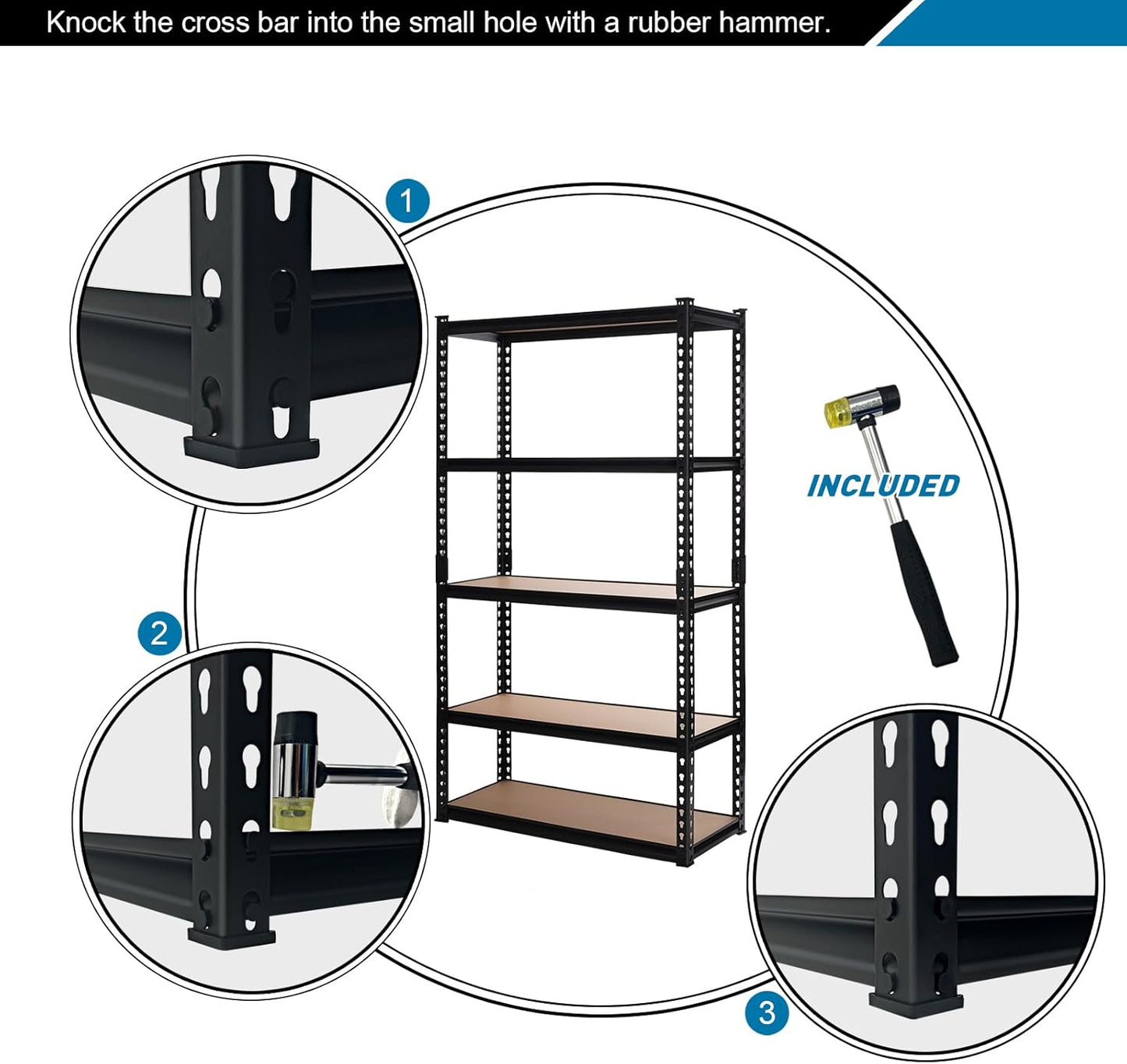 Garage Storage Shelves 35.43" W x 15.75" D x 72" H, 5 Tier Storage Rack Adjustable Black Metal Shelving for Warehouse, Pantry, Closet