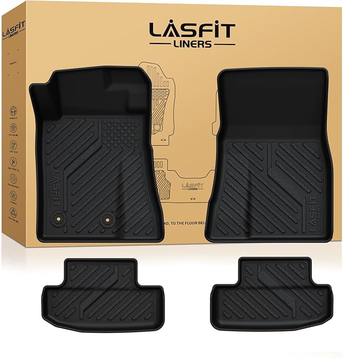LASFIT Floor Mats for Ford Mustang 2015-2025 2026 All Weather Protector TPE Car Floor Liners, 1st & 2nd Row, 4pcs Black